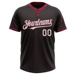 Custom Name and Number Unisex Softball Jersey - Personalized Black Crimson Pinstripe Two-Button Design Personalized Black