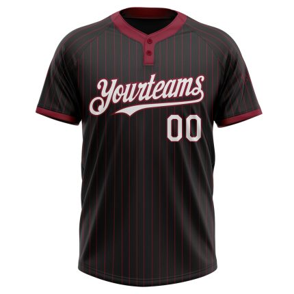Personalized Unisex Softball Jersey - Black Crimson Pinstripe Two-Button Design Personalized Black Crimson Pinstripe White