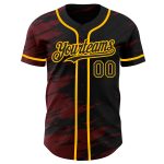 Custom Name Number Baseball Jersey - Personalized Black Crimson Splash Ink Gold Authentic Jersey Personalized Black Crimson