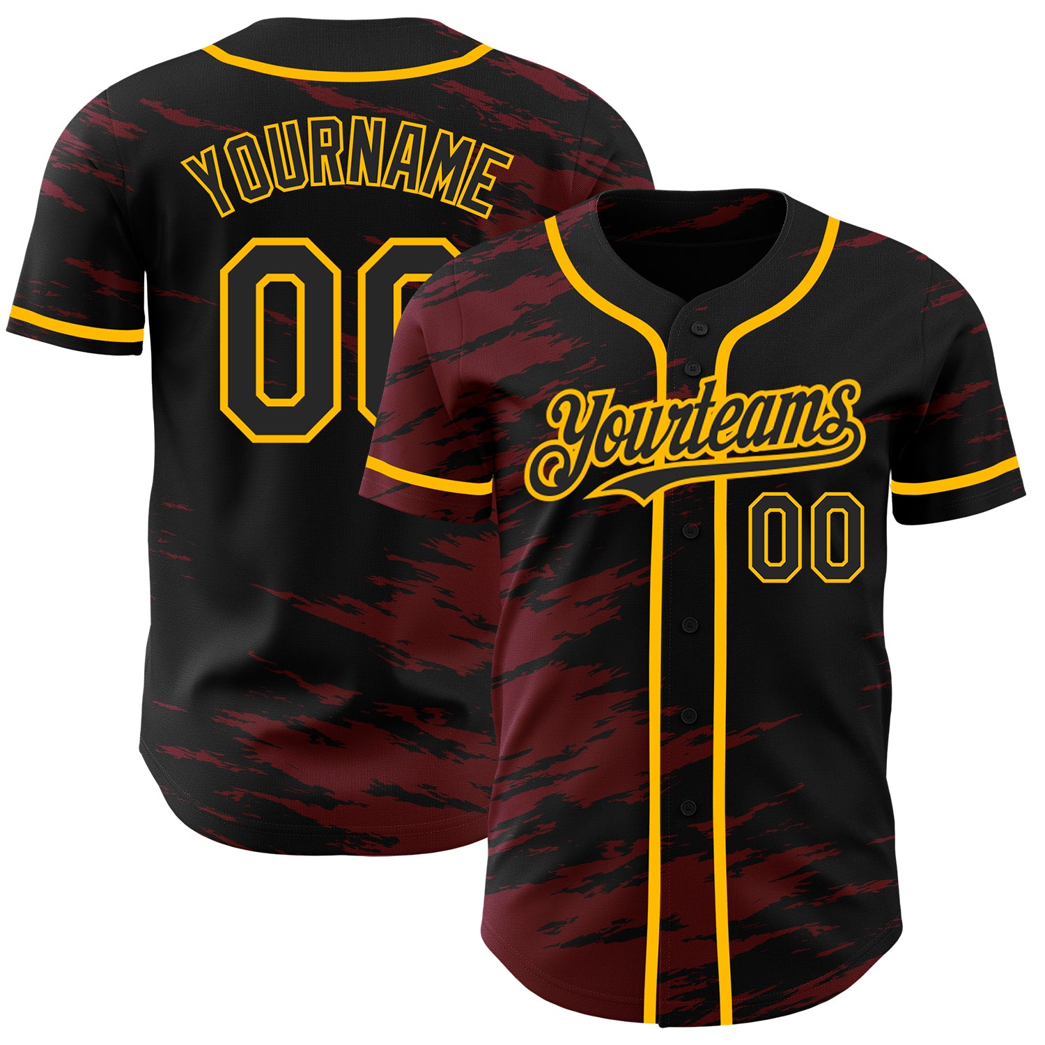 Custom Name Number Baseball Jersey - Personalized Black Crimson Splash Ink Gold Authentic Jersey Personalized Black Crimson