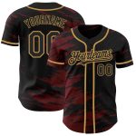 Custom Name and Number Black Crimson Splash Ink Authentic Baseball Jersey - Personalized Old Gold Team Jersey Personalized