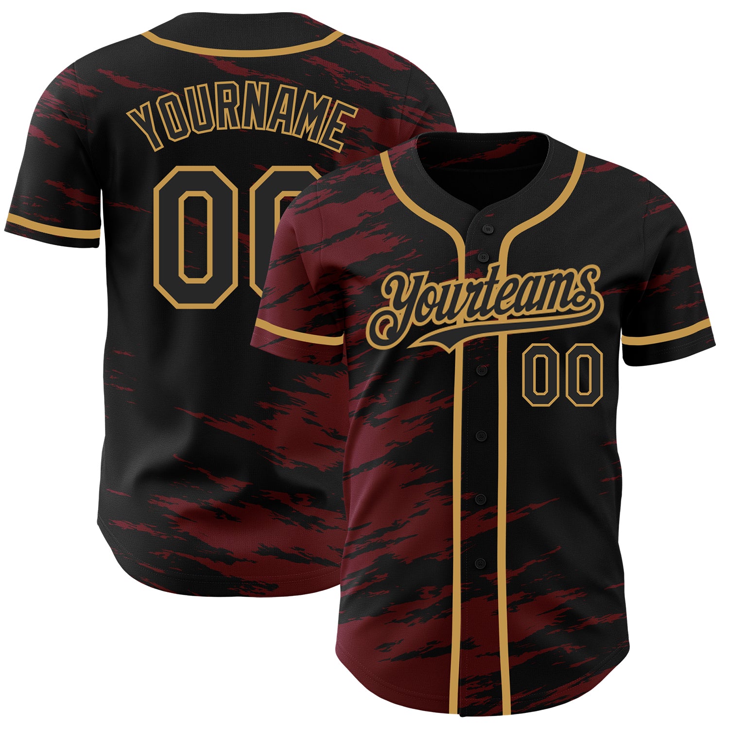 Custom Name and Number Black Crimson Splash Ink Authentic Baseball Jersey - Personalized Old Gold Team Jersey Personalized