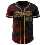 Custom Name and Number Black Crimson Splash Ink Authentic Baseball Jersey - Personalized Old Gold Team Jersey Personalized