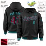 Custom Team Bomber Hoodie Jacket with Personalized Name & Number - Black Crimson-Teal Full-Snap Varsity Letterman Personalized