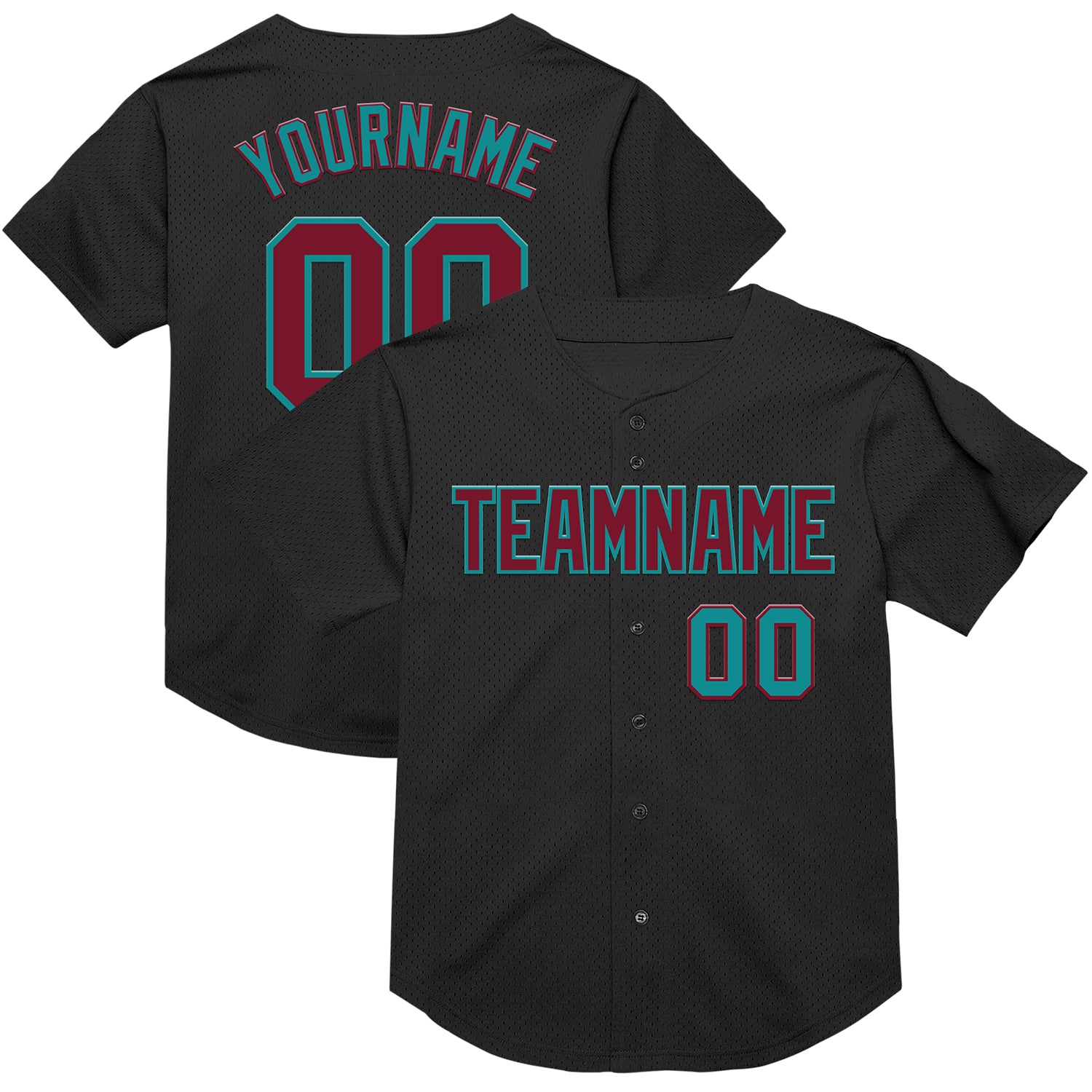 Custom Personalized Black Crimson Teal Baseball Jersey with Team Name and Number - Authentic Throwback Mesh Design Personalized