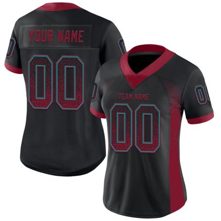 Custom Football Jersey - Personalized Black Crimson-Teal Mesh with Name and Number Personalized Black Crimson-Teal Mesh Drift