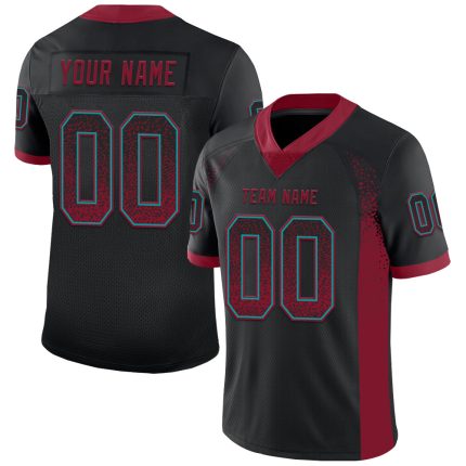 Personalized Football Jersey - Black Crimson-Teal Mesh Drift Style Personalized Black Crimson-Teal Mesh Drift Fashion Football