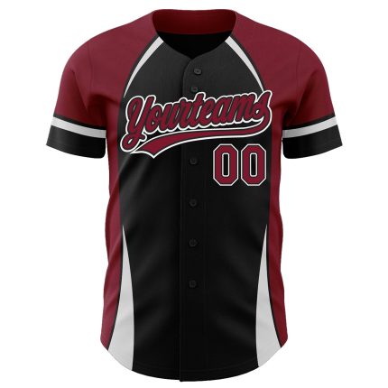 Personalized 3D Curve Solid Black Crimson-White Baseball Jersey for Custom Style Personalized Black Crimson-White 3D Curve
