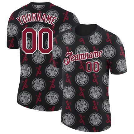 Personalized 3D Black Crimson-White Shrimp Soup Performance T-Shirt Personalized Black Crimson-White 3D Food Shrimp Soup
