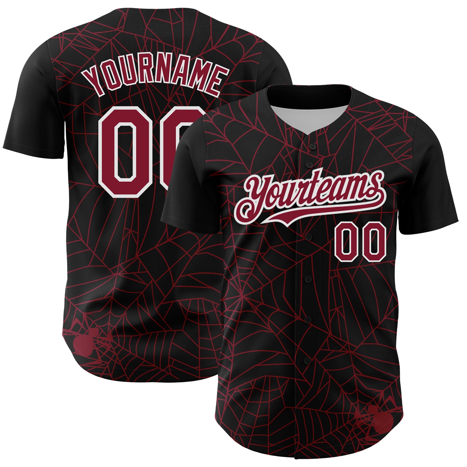 Custom Name Number Baseball Jersey - Personalized Black Crimson-White 3D Spider Web Design Personalized Black Crimson-White