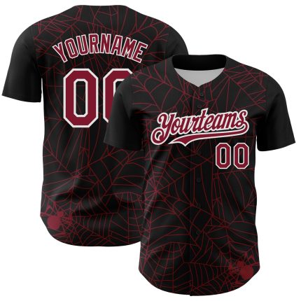 Custom 3D Spider Web Baseball Jersey - Personalized Black and Crimson-White Design Personalized Black Crimson-White 3D Spider