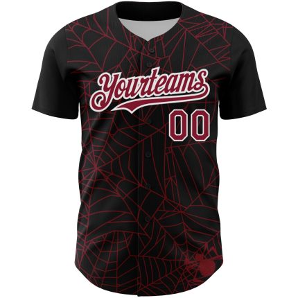Custom 3D Spider Web Baseball Jersey - Personalized Black and Crimson-White Design Personalized Black Crimson-White 3D Spider