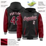 Custom Two-Tone Bomber Hoodie Jacket with Personalized Name and Number - Black Crimson-White Varsity Letterman Personalized