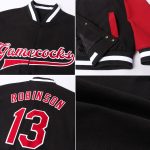 Personalized Two Tone Black Crimson White Varsity Letterman Bomber Jacket - Full Snap Personalized Black Crimson-White Bomber