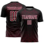 Personalized Black Geometric Lines Soccer Jersey - Crimson and White Sublimation Uniform 3 Personalized Black Crimson-White