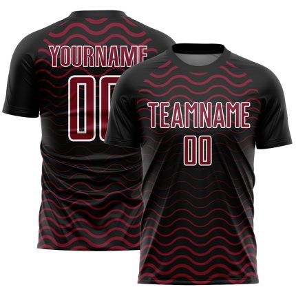 Personalized Black Geometric Lines Soccer Jersey - Crimson and White Sublimation Uniform 3 Personalized Black Crimson-White