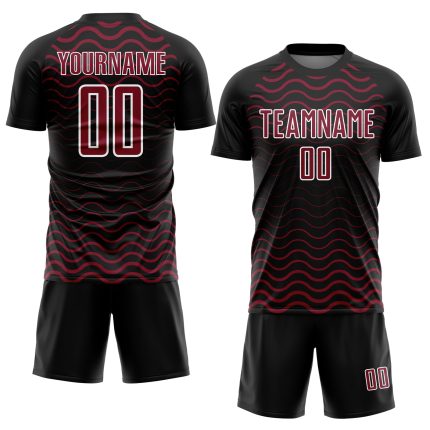 Personalized Black Geometric Lines Soccer Jersey - Crimson and White Sublimation Uniform 3 Personalized Black Crimson-White