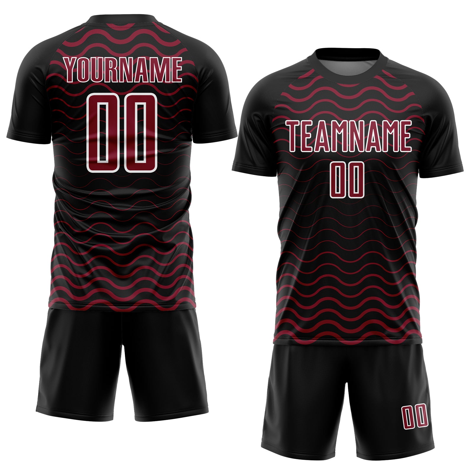 Personalized Black Geometric Lines Soccer Jersey - Crimson and White Sublimation Uniform 3 Personalized Black Crimson-White - Image 2