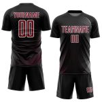 Custom Black Crimson White Geometric Lines Soccer Jersey Sublimation Uniform Personalized Black Crimson-White Geometric Lines