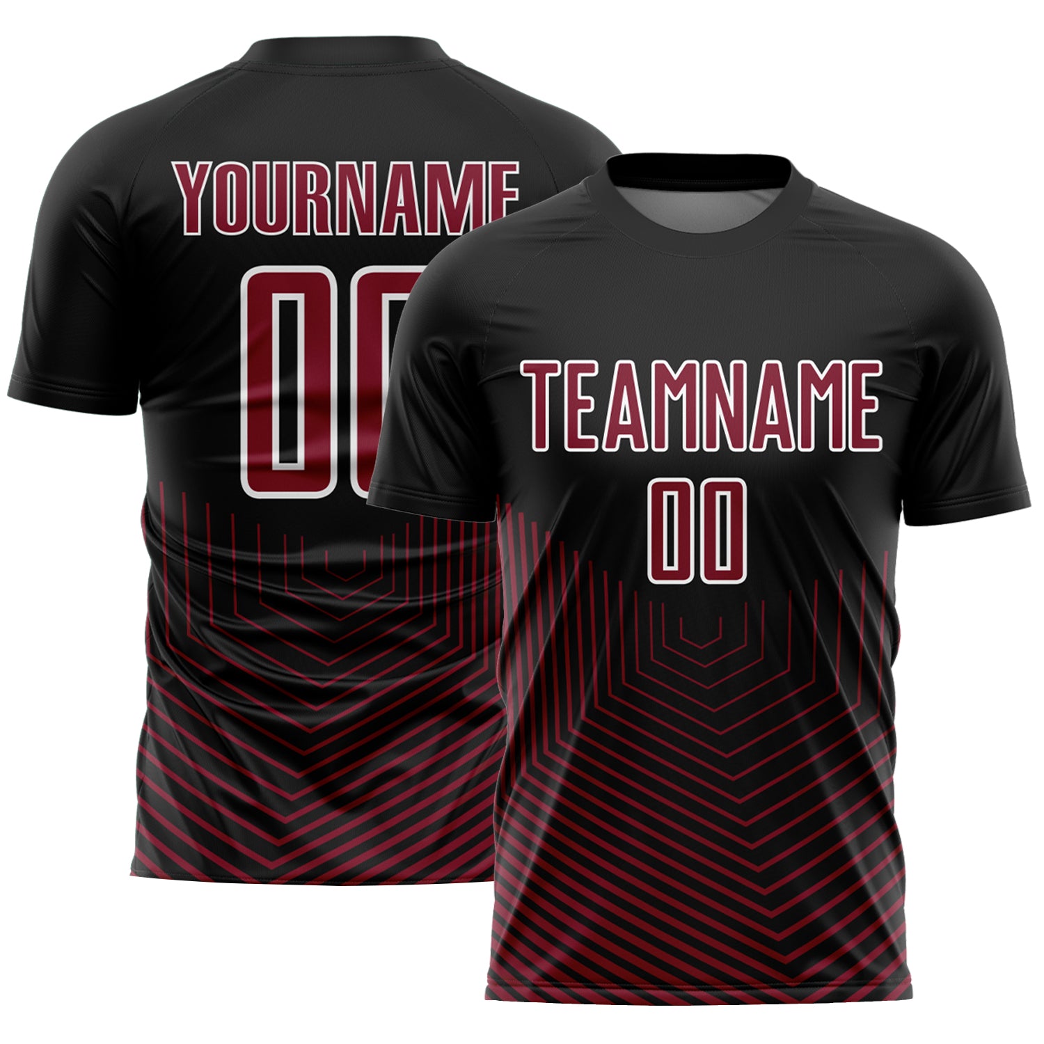 Personalized Black and Crimson White Geometric Lines Soccer Jersey Uniform Personalized Black Crimson-White Geometric Lines