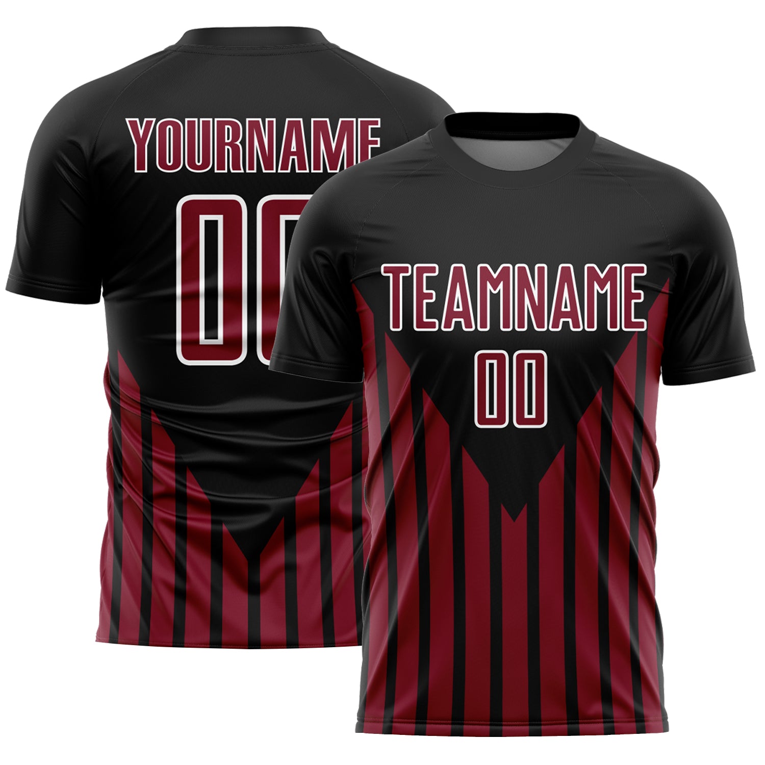 Custom Name and Number Soccer Jersey - Personalized Black Crimson-White Lines Uniform Personalized Black Crimson-White Lines