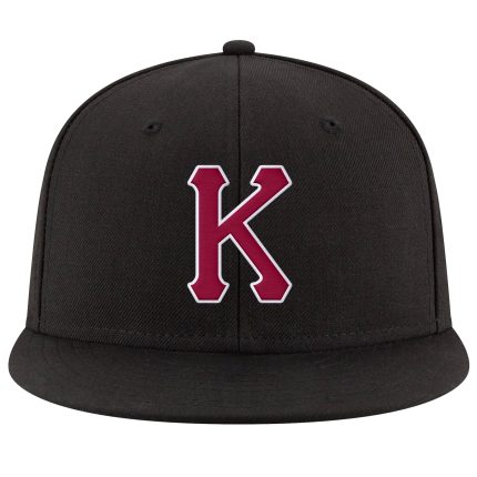 Personalized Adjustable Snapback Hat Black Crimson-White Stitched Design Personalized Black Crimson-White Stitched Adjustable