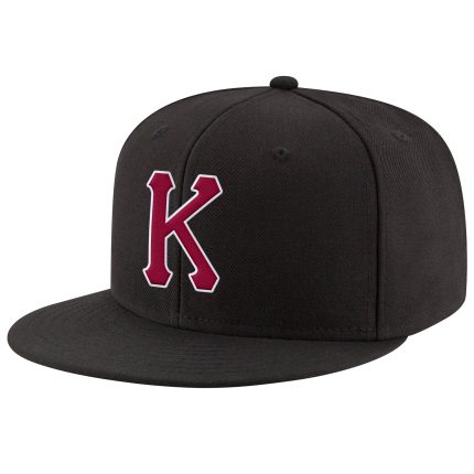 Personalized Adjustable Snapback Hat Black Crimson-White Stitched Design Personalized Black Crimson-White Stitched Adjustable