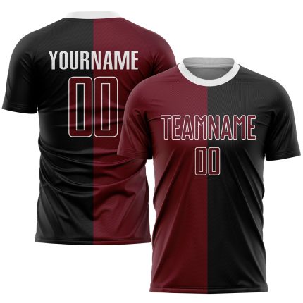Personalized Sublimation Soccer Uniform Jersey - Black Crimson-White Split Design Personalized Black Crimson-White Sublimation