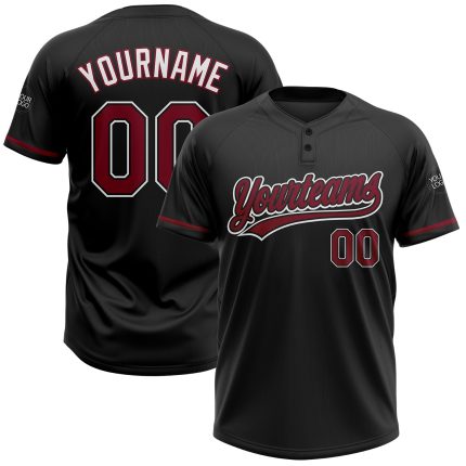Personalized Black Crimson White Unisex Softball Jersey - Two-Button Design Personalized Black Crimson-White Two-Button Unisex