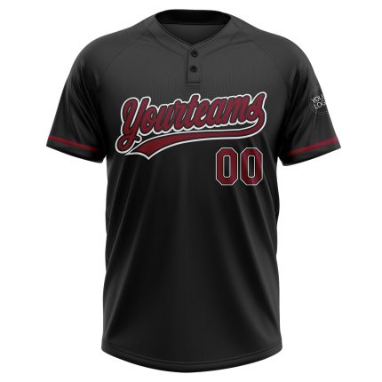 Custom Name and Number Personalized Softball Jersey Unisex Black Crimson-White Two-Button Personalized Black Crimson-White