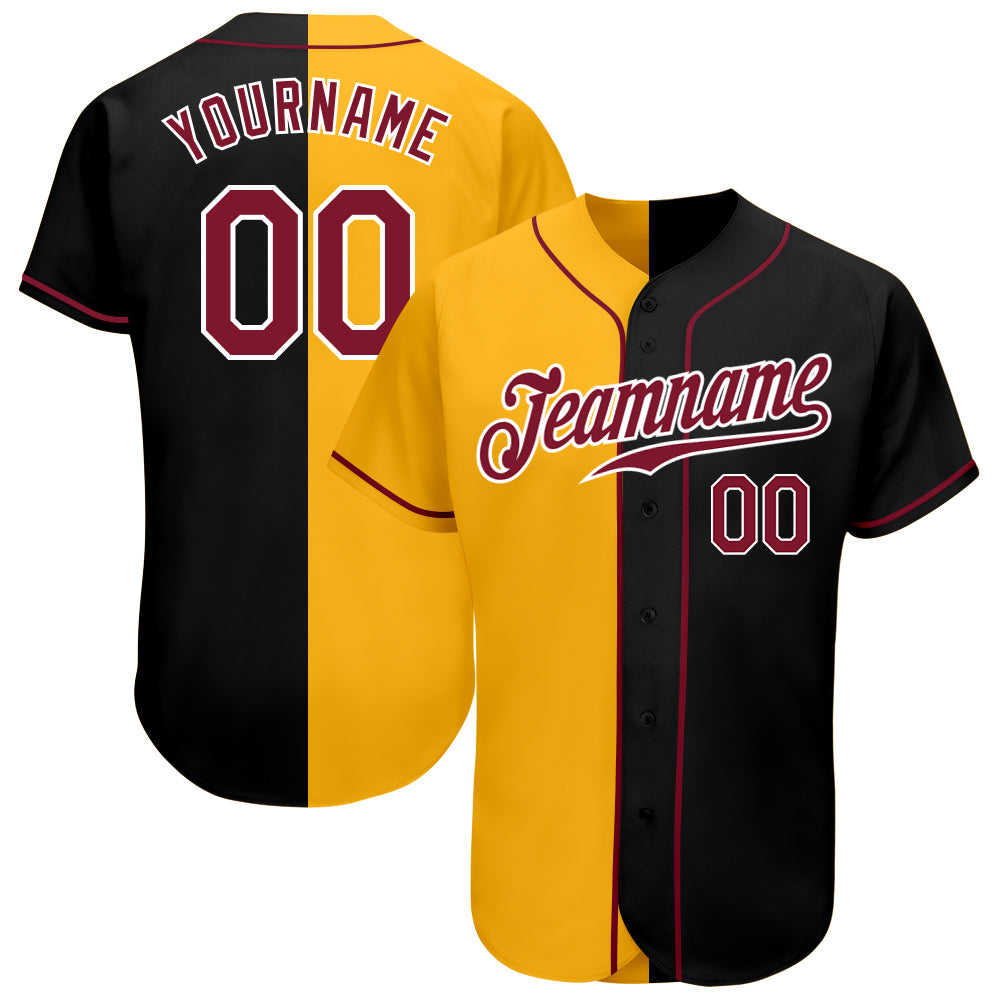 Custom Name and Number Personalized Black Crimson Yellow Baseball Jersey - Authentic Split Fashion Team Gear Personalized