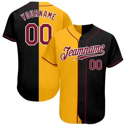 Personalized Black Crimson Yellow Fashion Baseball Jersey for Men and Women Personalized Black Crimson-Yellow Split Fashion
