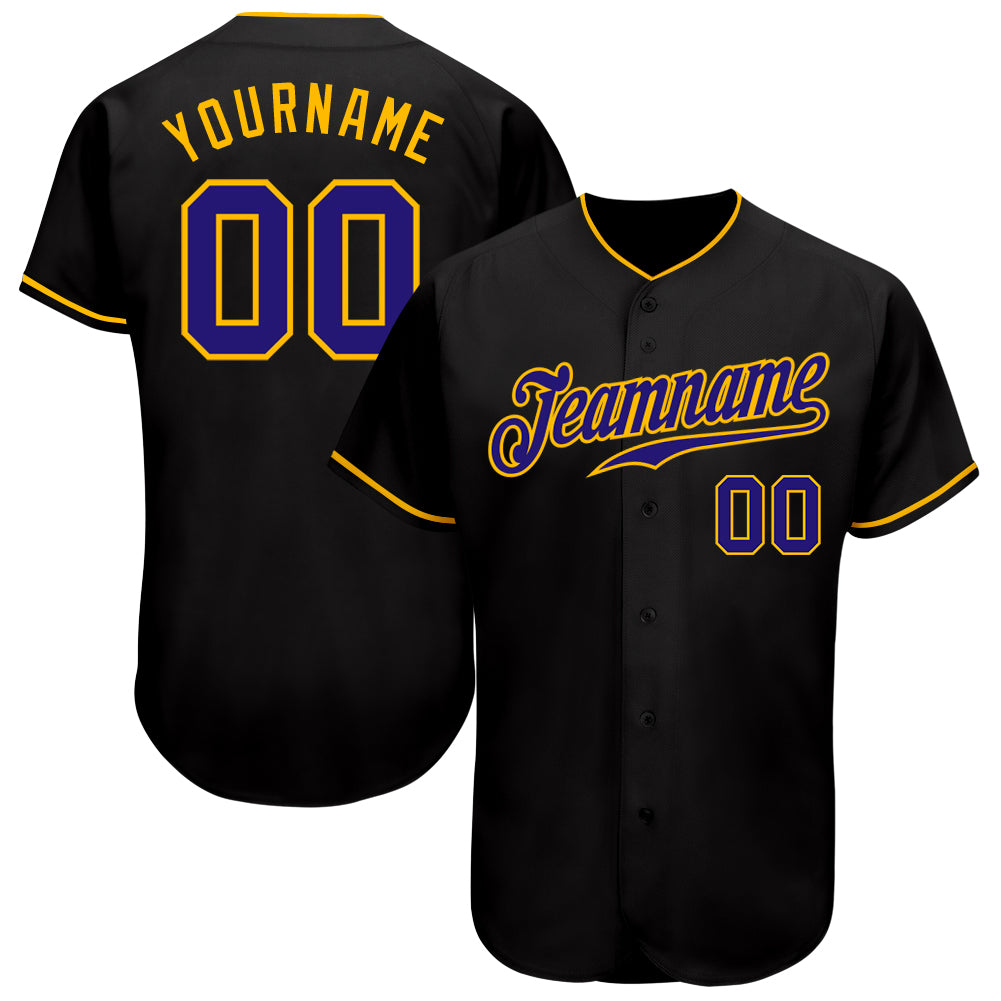 Personalized Custom Name and Number Black Dark Purple Gold Baseball Jersey - Authentic Team Apparel Personalized Black Dark
