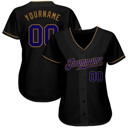 Custom Name and Number Personalized Black Dark Purple Gold Baseball Jersey - Authentic Team Apparel Personalized Black Dark