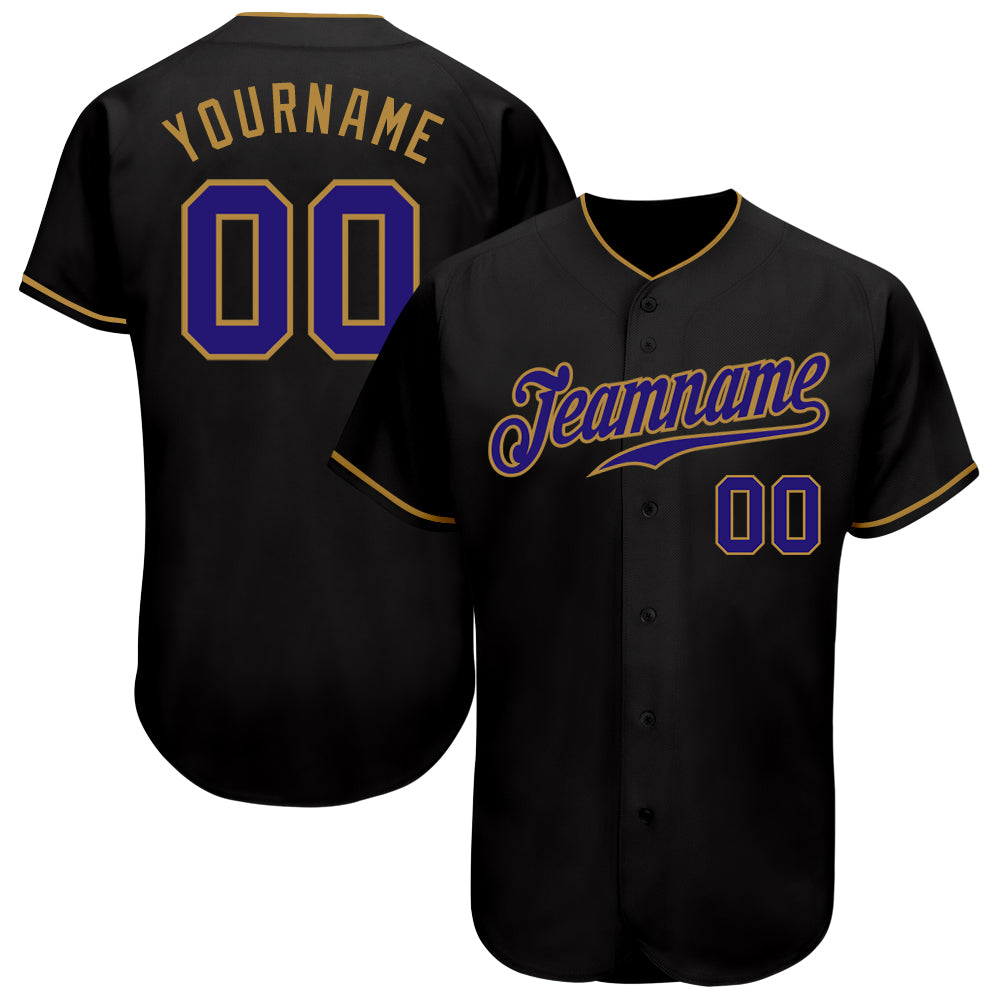 Personalized Black Dark Purple Gold Baseball Jersey for Men and Women Personalized Black Dark Purple-Old Gold Baseball Jersey
