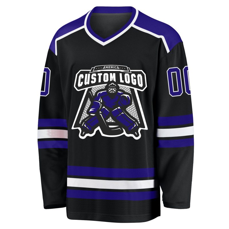 Custom Hockey Jersey - Personalized Black Dark Purple White with Team Name & Number Personalized Black Dark Purple-White