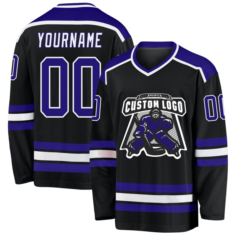 Custom Hockey Jersey - Personalized Black Dark Purple White with Team Name & Number Personalized Black Dark Purple-White