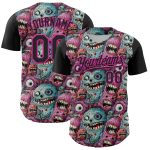 Personalized Black Deep Pink 3D Pattern Rave Monster Jersey - Authentic Baseball Jersey Personalized Black Deep Pink 3D Pattern