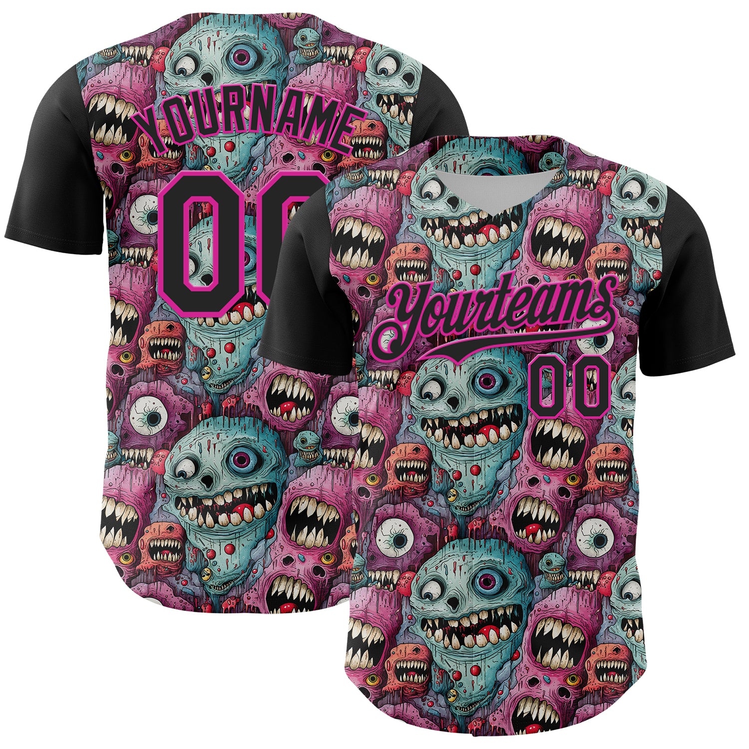 Personalized Black Deep Pink 3D Pattern Rave Monster Jersey - Authentic Baseball Jersey Personalized Black Deep Pink 3D Pattern