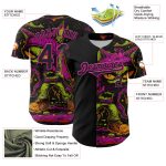 Custom Black and Deep Pink 3D Pattern Baseball Jersey with Rave Monster Design, Personalized Team Name and Number Personalized