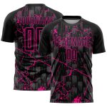 Personalized Black Deep Pink Lightning Soccer Jersey - Sublimation Uniform Personalized Black Deep Pink Lightning Sublimation