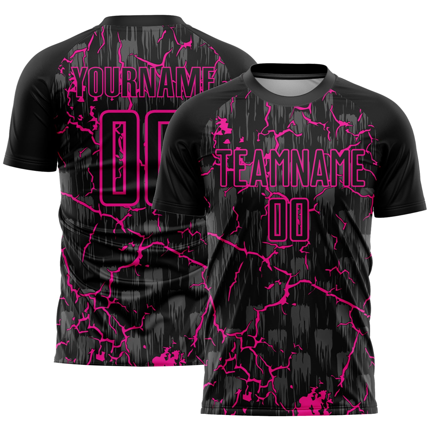 Personalized Black Deep Pink Lightning Soccer Jersey - Sublimation Uniform Personalized Black Deep Pink Lightning Sublimation
