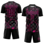 Custom Name and Number Soccer Jersey - Personalized Deep Pink Lightning Sublimation Black Team Uniform Personalized Black