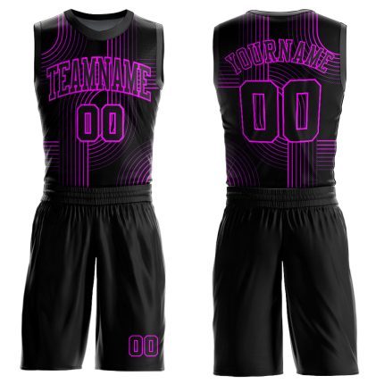 Personalized Black Deep Pink Basketball Jersey Suit for Men Women Round Neck Sublimation Tracks Personalized Black Deep Pink