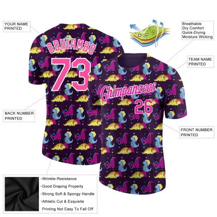Personalized 3D Dinosaur T-Shirt for Kids - Black, Deep Pink & White Performance Shirt Personalized Black Deep Pink-White