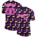 Custom Dinosaur Performance T-Shirt with Personalized Team Name and Number - Black Deep Pink-White 3D Pattern Design Personalized