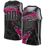 Custom Name and Number Authentic Basketball Jersey in Personalized Black Deep Pink-White 3D Torn Paper Design Personalized