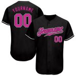 Personalized Team Jersey with Custom Name and Number, Black Deep Pink-White Authentic Baseball Jersey Personalized Black