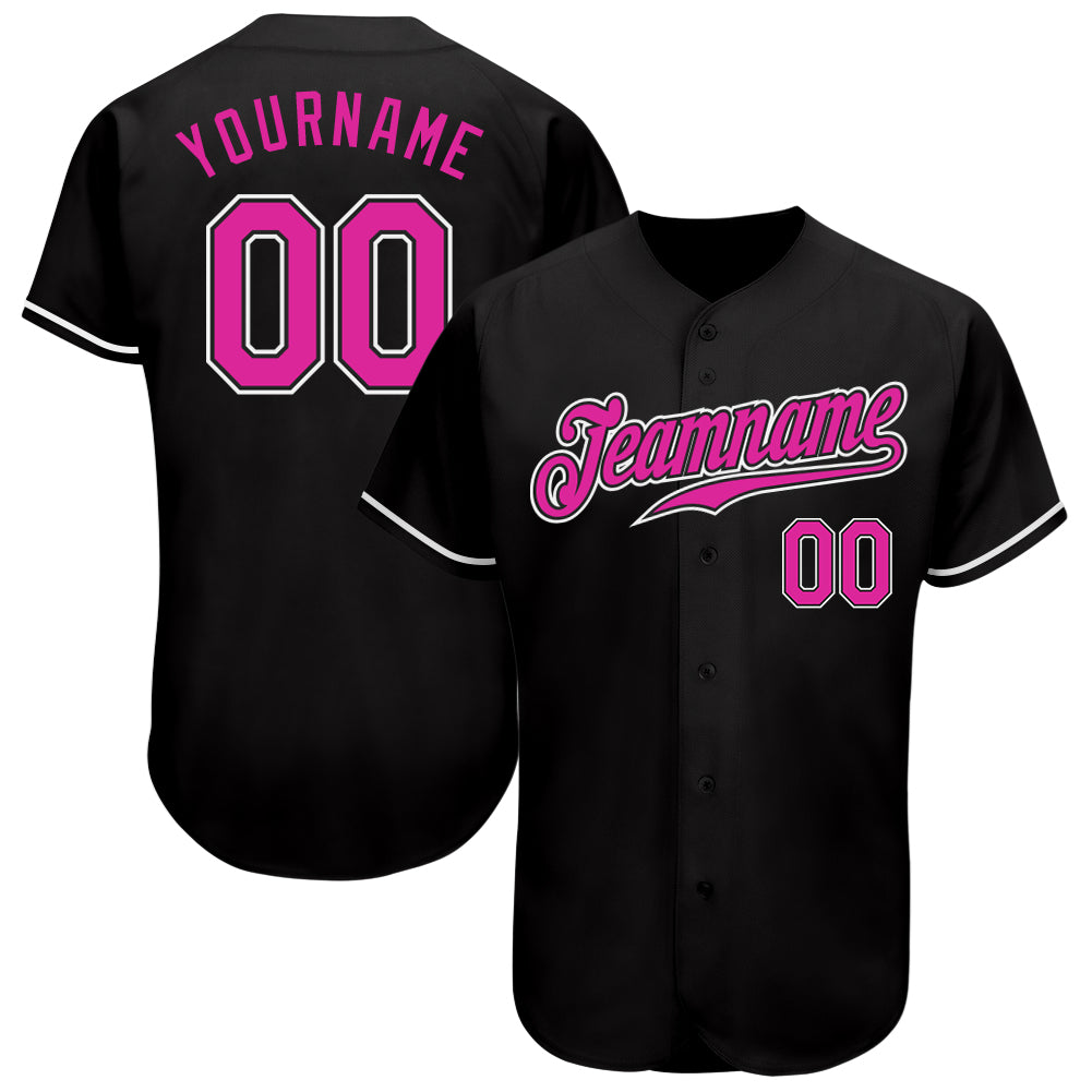 Personalized Team Jersey with Custom Name and Number, Black Deep Pink-White Authentic Baseball Jersey Personalized Black