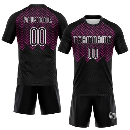 Custom Name Number Personalized Black Deep Pink White Volleyball Jersey - Geometric Shape Sublimation Uniform Team Personalized